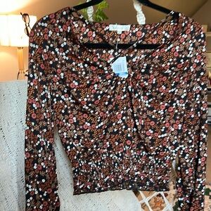 Floral crossover long sleeve blouse